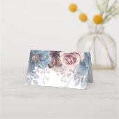 Dusty Blue und Mauve Floral Wedding Platzkarte (Rückseite)