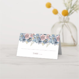 Dusty Blue und Mauve Floral Wedding Platzkarte