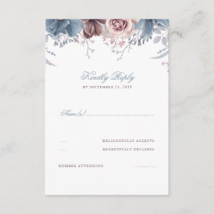 Dusty Blue und Mauve Floral Wedding RSVP Karte