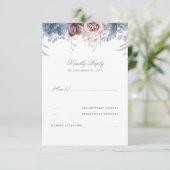 Dusty Blue und Mauve Floral Wedding RSVP Karte (Stehend Vorderseite)