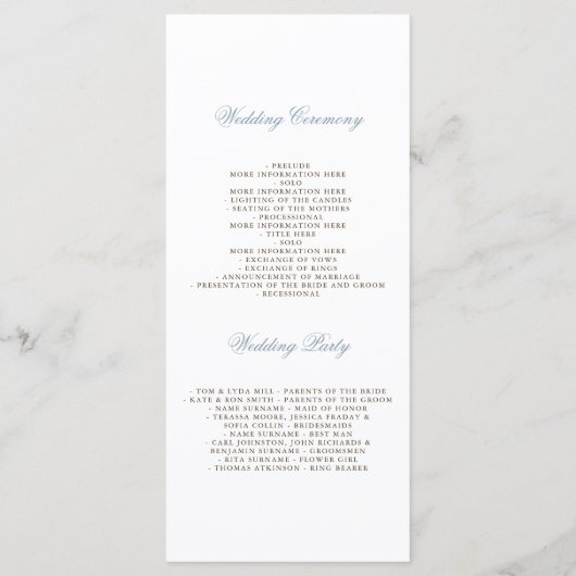 Dusty Blue und Mauve Floral Weddings Programme (Rückseite)