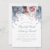 Dusty Blue und Mauve Watercolor Floral Wedding Einladung (Vorderseite)