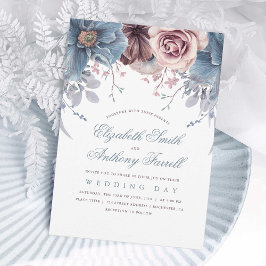 Dusty Blue und Mauve Watercolor Floral Wedding Einladung