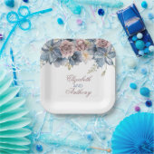 Dusty Blue und Mauve Watercolor Floral Wedding Pappteller (Party)