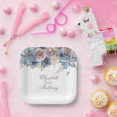 Dusty Blue und Mauve Watercolor Floral Wedding Pappteller (Party)