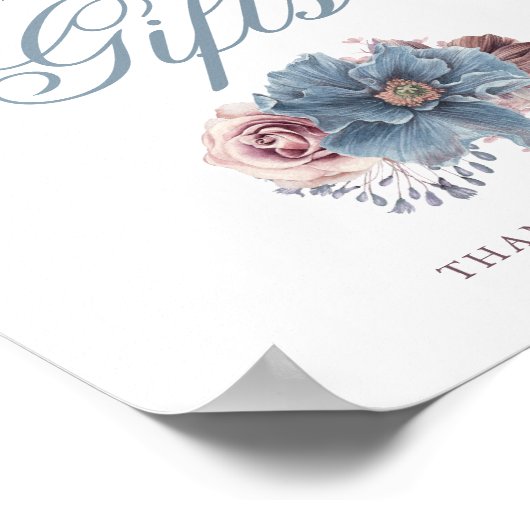 Dusty Blue und Mauve Wedding Cards and Gifts Sign Poster (Ecke)