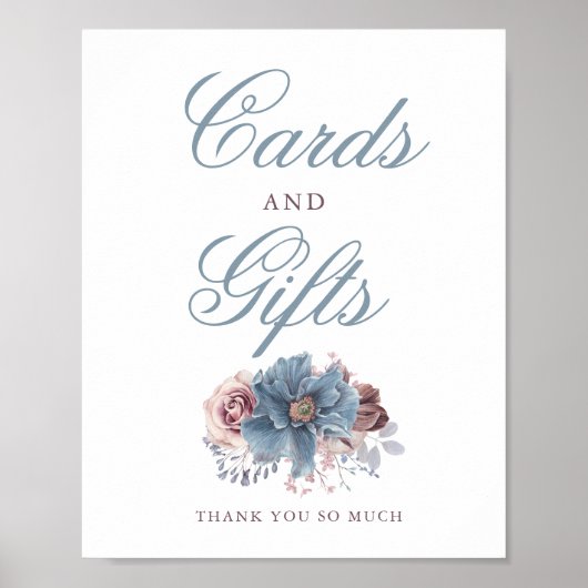 Dusty Blue und Mauve Wedding Cards and Gifts Sign Poster (Vorne)