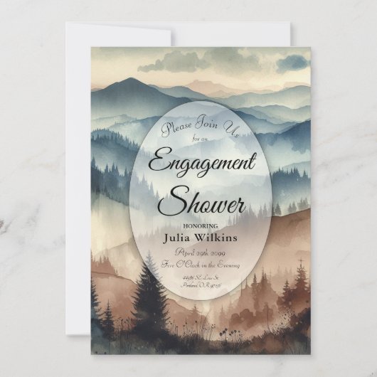 Dusty Blue und Mocha Brown Mountains Dusche Einladung (Vorderseite)