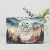 Dusty Blue und Mocha Brown Mountains Save The Date (Stehend Vorderseite)