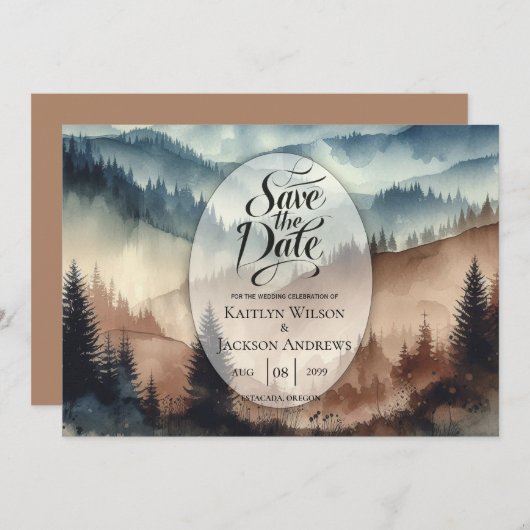 Dusty Blue und Mocha Brown Mountains Save The Date (Vorne/Hinten)