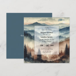 Dusty Blue und Mocha Brown Mountains Wedding Einladung