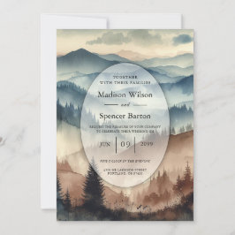 Dusty Blue und Mocha Brown Mountains Wedding Einladung