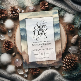 Dusty Blue und Mocha Brown Mountains Wedding Save The Date