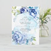 Dusty Blue und Navy Blue Floral Boho Wedding Einladung (Stehend Vorderseite)