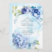 Dusty Blue und Navy Blue Floral Boho Wedding Einladung (Vorne/Hinten)