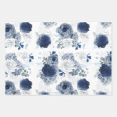 Dusty Blue und Navy Blue Flowers Elegant Botanical Geschenkpapier Set (Vorderseite 2)