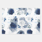 Dusty Blue und Navy Blue Flowers Elegant Botanical Geschenkpapier Set (Vorderseite)