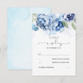 Dusty Blue und Navy-Blume Hochzeit RSVP Karte (Vorne/Hinten)