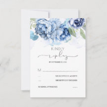 Dusty Blue und Navy-Blume Hochzeit RSVP