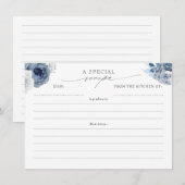 Dusty Blue und Navy Elegante Blumenrezeptkarten Begleitkarte (Vorne/Hinten)