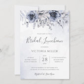 Dusty Blue und Navy Floral Elegant Bridal Luncheon Einladung (Vorderseite)