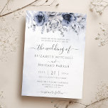 Dusty Blue und Navy Floral Elegante Hochzeit Einladung<br><div class="desc">Elegante,  moderne,  blumengeschmückte Hochzeitsfeiern mit staubblauen Aquarellfarben mit handgeschriebener Kalligraphie.</div>