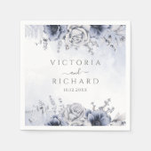 Dusty Blue und Navy Floral Elegante Hochzeit Serviette (Vorderseite)