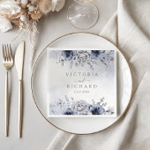 Dusty Blue und Navy Floral Elegante Hochzeit Serviette