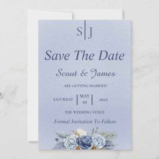Dusty Blue und Navy Save The Date (Vorderseite)