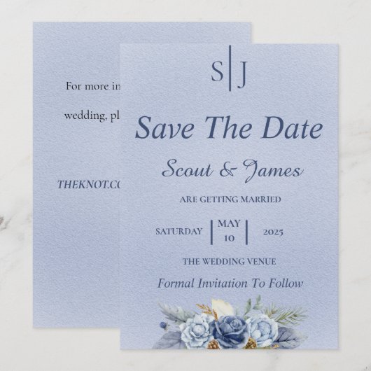 Dusty Blue und Navy Save The Date (Vorne/Hinten)