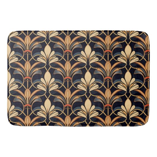 Dusty Blue und Orange Art Deco Badematte (Vorderseite)