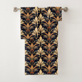 Dusty Blue und Orange Art Deco Badhandtuch Set