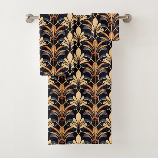 Dusty Blue und Orange Art Deco Badhandtuch Set (Insitu)