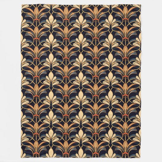 Dusty Blue und Orange Art Deco Fleecedecke (Vorderseite)