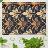 Dusty Blue und Orange Art Deco Geschirrtuch (Gefaltet)