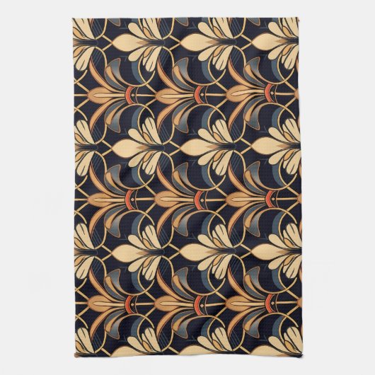 Dusty Blue und Orange Art Deco Geschirrtuch (Vertikal)