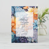 Dusty Blue und Orange Floral Wedding Einladung (Stehend Vorderseite)