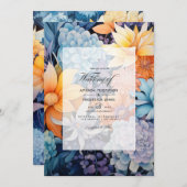 Dusty Blue und Orange Floral Wedding Einladung (Vorne/Hinten)