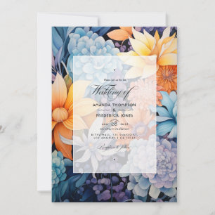 Dusty Blue und Orange Floral Wedding Einladung