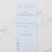 Dusty blue und orange Letter Wedding Menü Menükarte (Vorderseite)