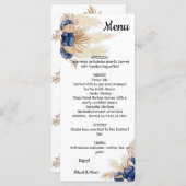 Dusty Blue und Pampas Floral Brautparty Menu Menükarte (Vorne/Hinten)