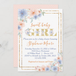 Dusty Blue und Peach Floral Baby Dusche Einladung