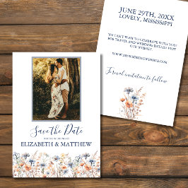 Dusty Blue und Peach Wildblumen Save the Date