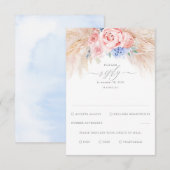 Dusty Blue und Pink Blume Exotic Wedding RSVP Karte (Vorne/Hinten)