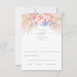 Dusty Blue und Pink Blume Exotic Wedding RSVP Karte