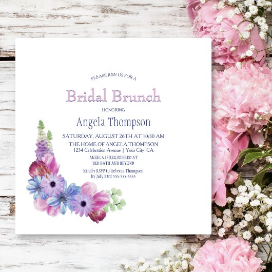Dusty Blue und Pink Floral Bridal Brunch Einladung