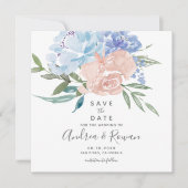 Dusty Blue und Pink Floral Save the Date Ankündigung (Vorderseite)