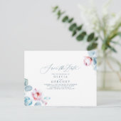 Dusty Blue und Pink Floral Save the Date Ankündigungspostkarte (Stehend Vorderseite)