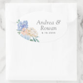 Dusty Blue und Pink Floral Wedding Ovaler Aufkleber (Tasche)