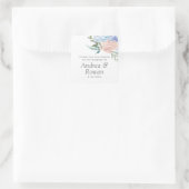 Dusty Blue und Pink Floral Wedding Quadratischer Aufkleber (Tasche)